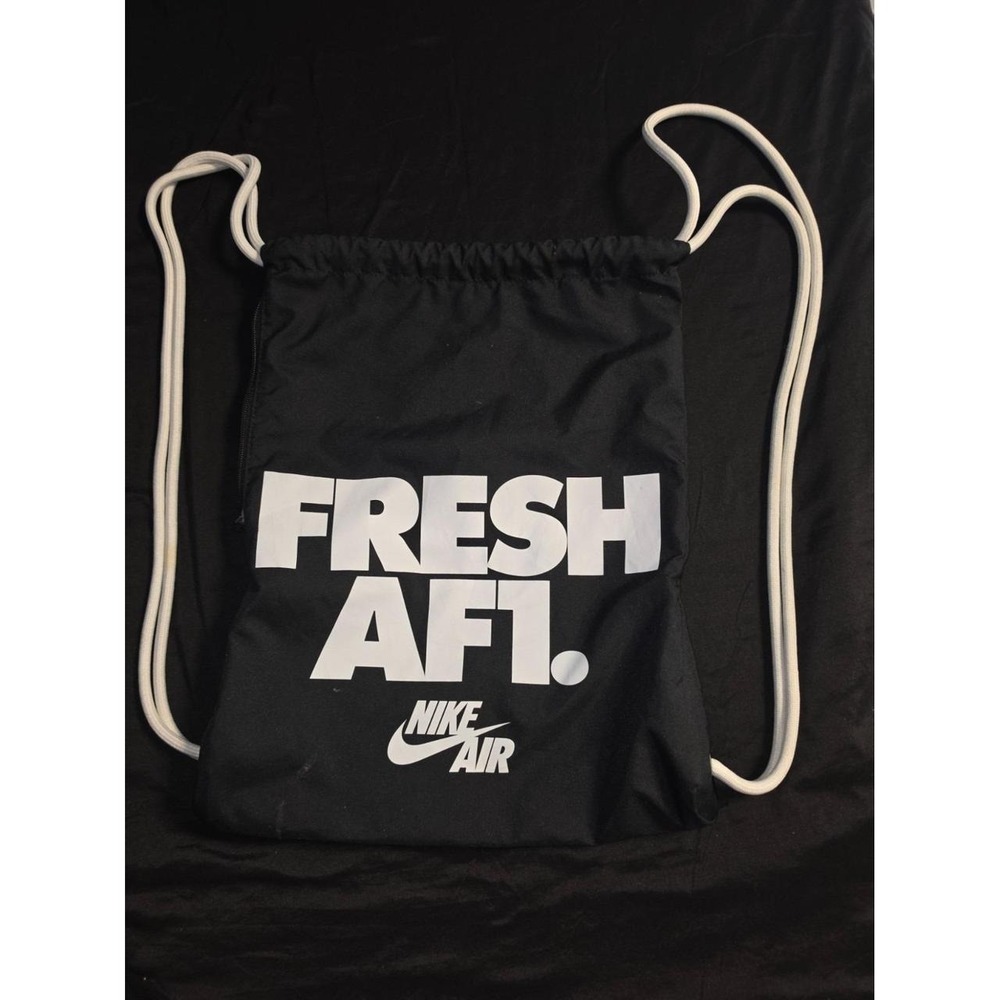Nike Air Fresh AF1 Black Drawstring Backpack String Bag Side Zip Pocket Mens